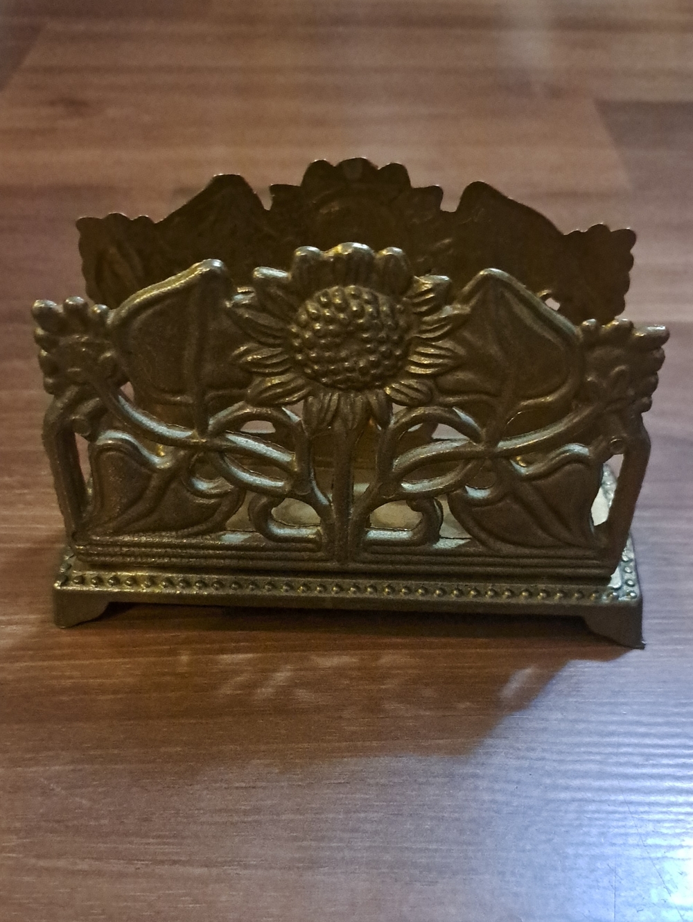 Vintage 1960's Brass Sunflower Napkin or Letter Holder